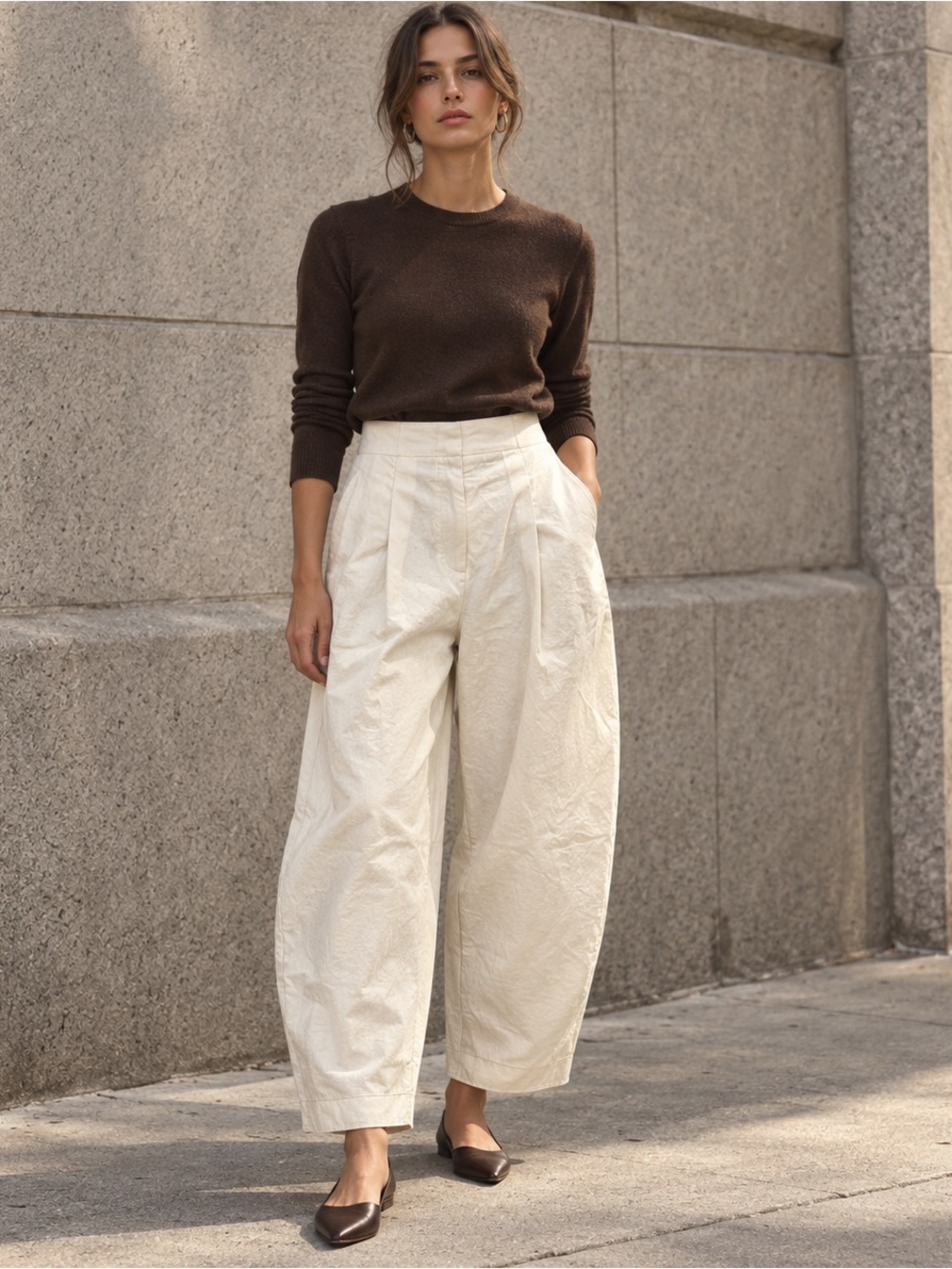 Studio Nicholson Linen Cotton Barrel Leg Pleated Pants Cream Size 2